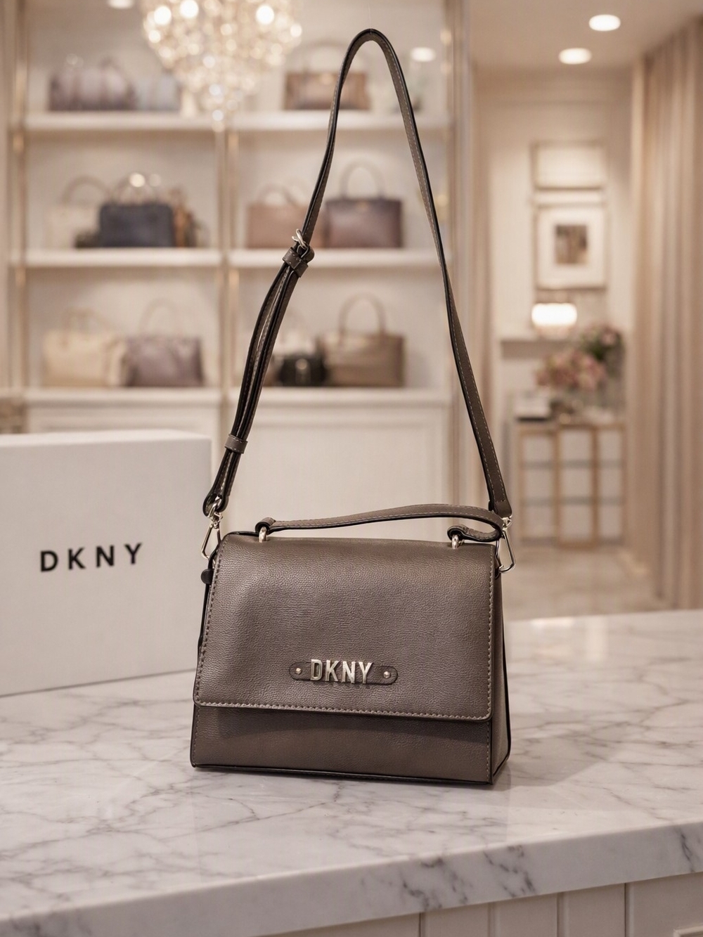 DKNY Taupe Leather Crossbody Bag